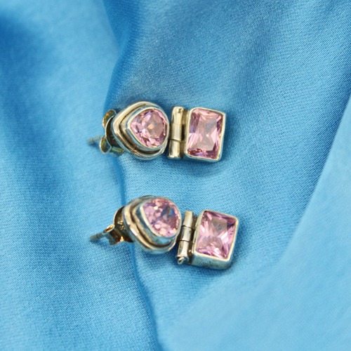 Silver Plated handcrafted Pink Stone Studs Earrings | Pink Studs Earrings